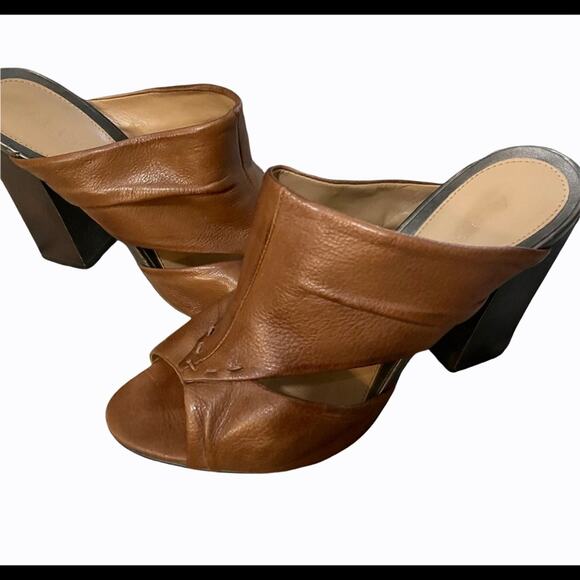 Aldo Shoes - Aldo Brown Leather Slide On Block Heels